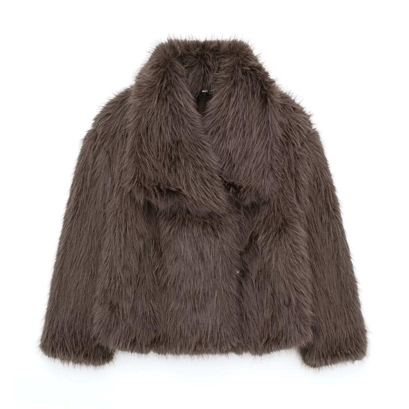 Winter Plush Coat Fashion Thicken Lapel Outwear Casual Long Sleeve Tops Womens Clothing - Brown / XS