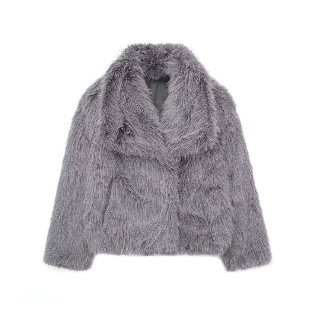 Winter Plush Coat Fashion Thicken Lapel Outwear Casual Long Sleeve Tops Womens Clothing - Gray / XS