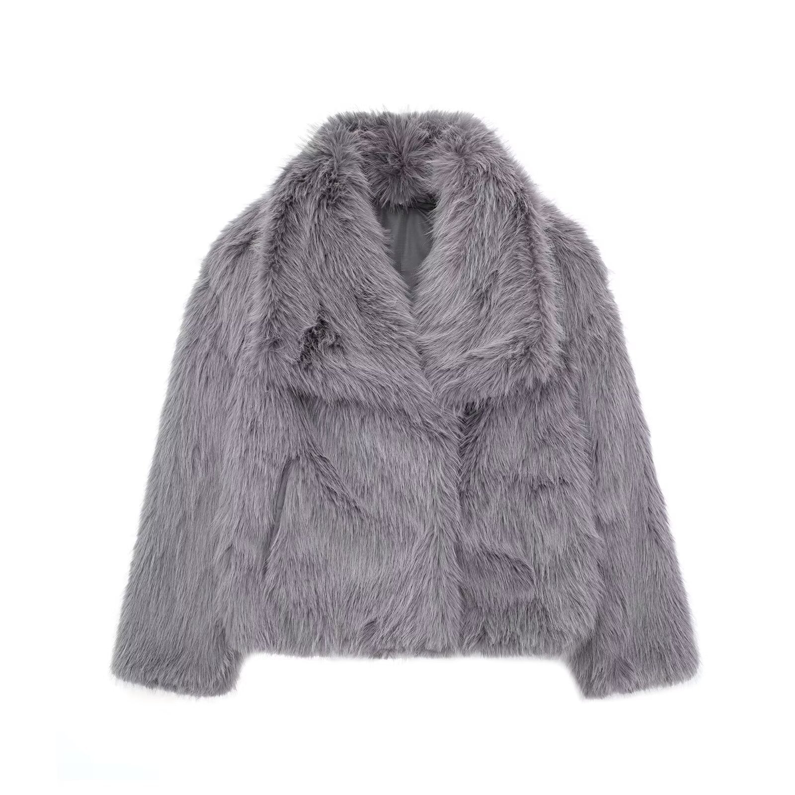 Winter Plush Coat Fashion Thicken Lapel Outwear Casual Long Sleeve Tops Womens Clothing - Gray / XS