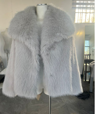 Winter Plush Coat Fashion Thicken Lapel Outwear Casual Long Sleeve Tops Womens Clothing - Light Gray / L