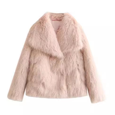 Winter Plush Coat Fashion Thicken Lapel Outwear Casual Long Sleeve Tops Womens Clothing - Pink / XS