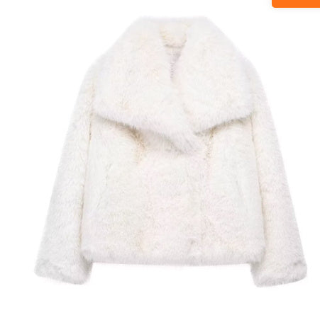 Winter Plush Coat Fashion Thicken Lapel Outwear Casual Long Sleeve Tops Womens Clothing - White / L