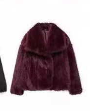 Winter Plush Coat Fashion Thicken Lapel Outwear Casual Long Sleeve Tops Womens Clothing - Wine Red / XS