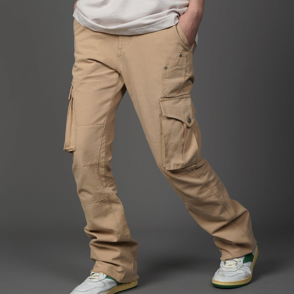 Retro Two-color Casual Pocket Micro-flare Pants National Trend