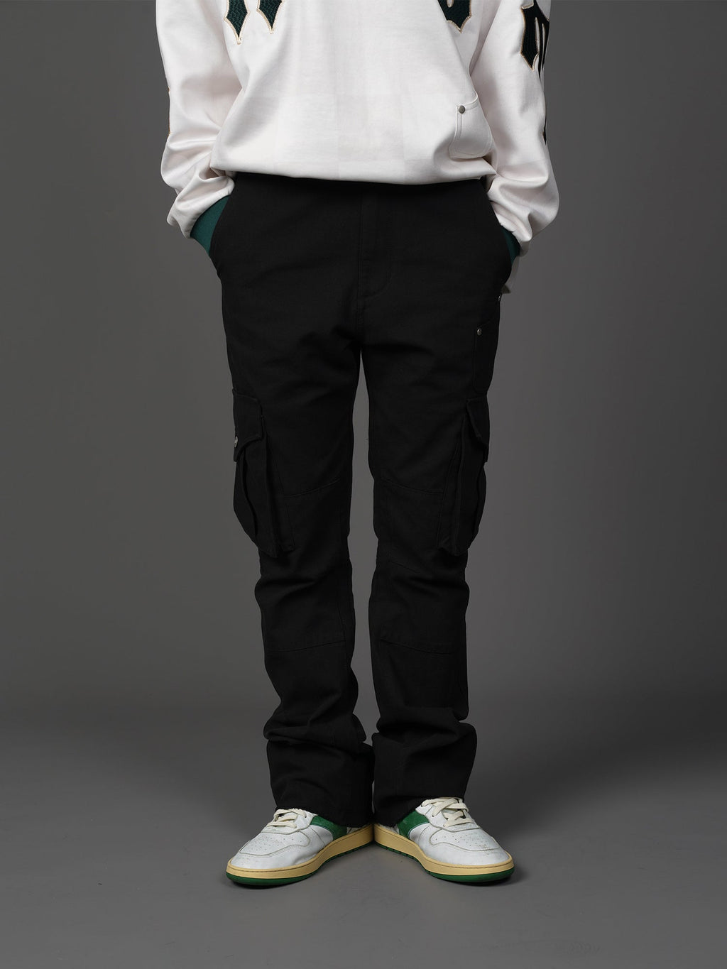 Retro Two-color Casual Pocket Micro-flare Pants National Trend - Black / S