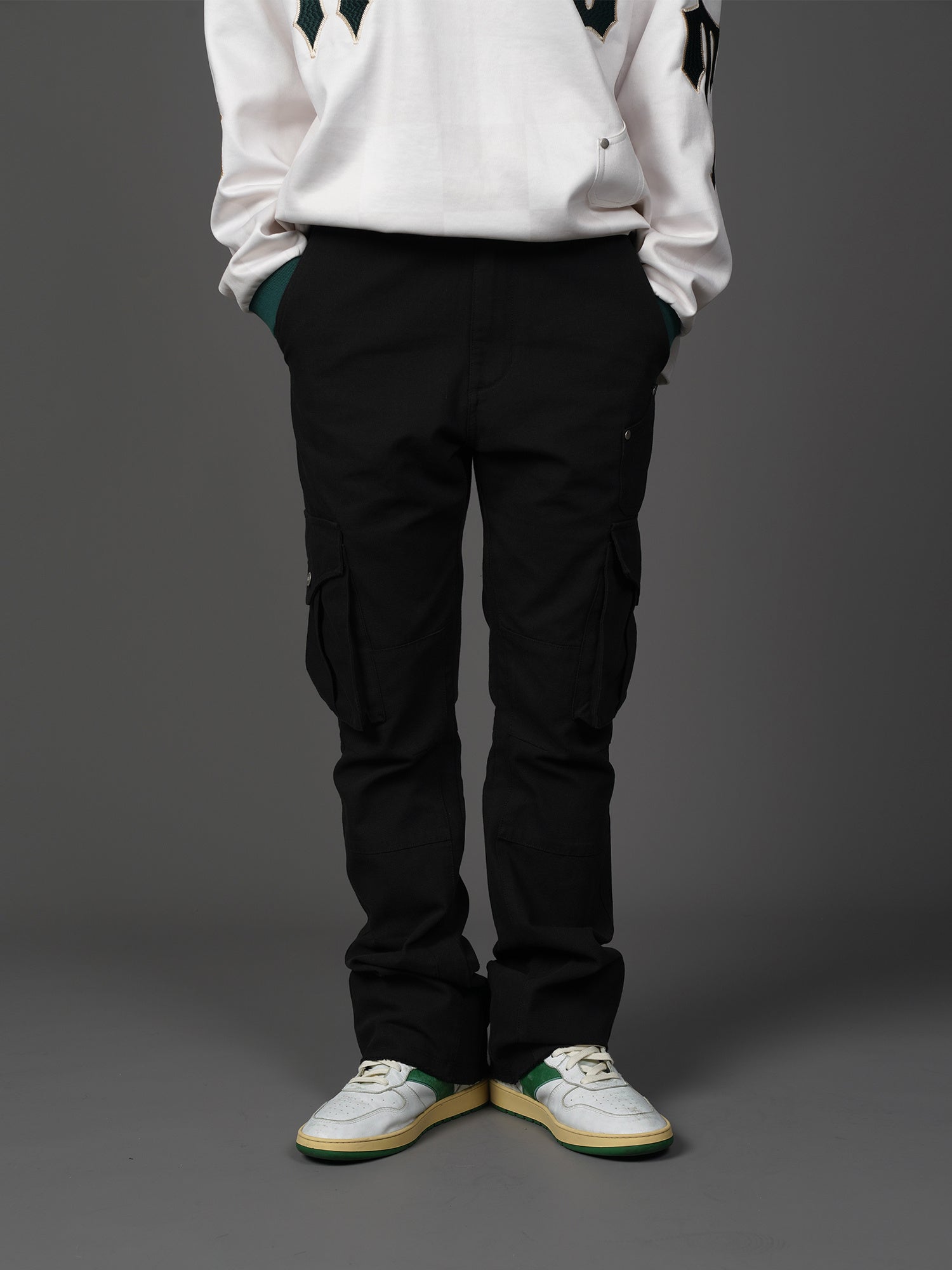 Retro Two-color Casual Pocket Micro-flare Pants National Trend - Black / S
