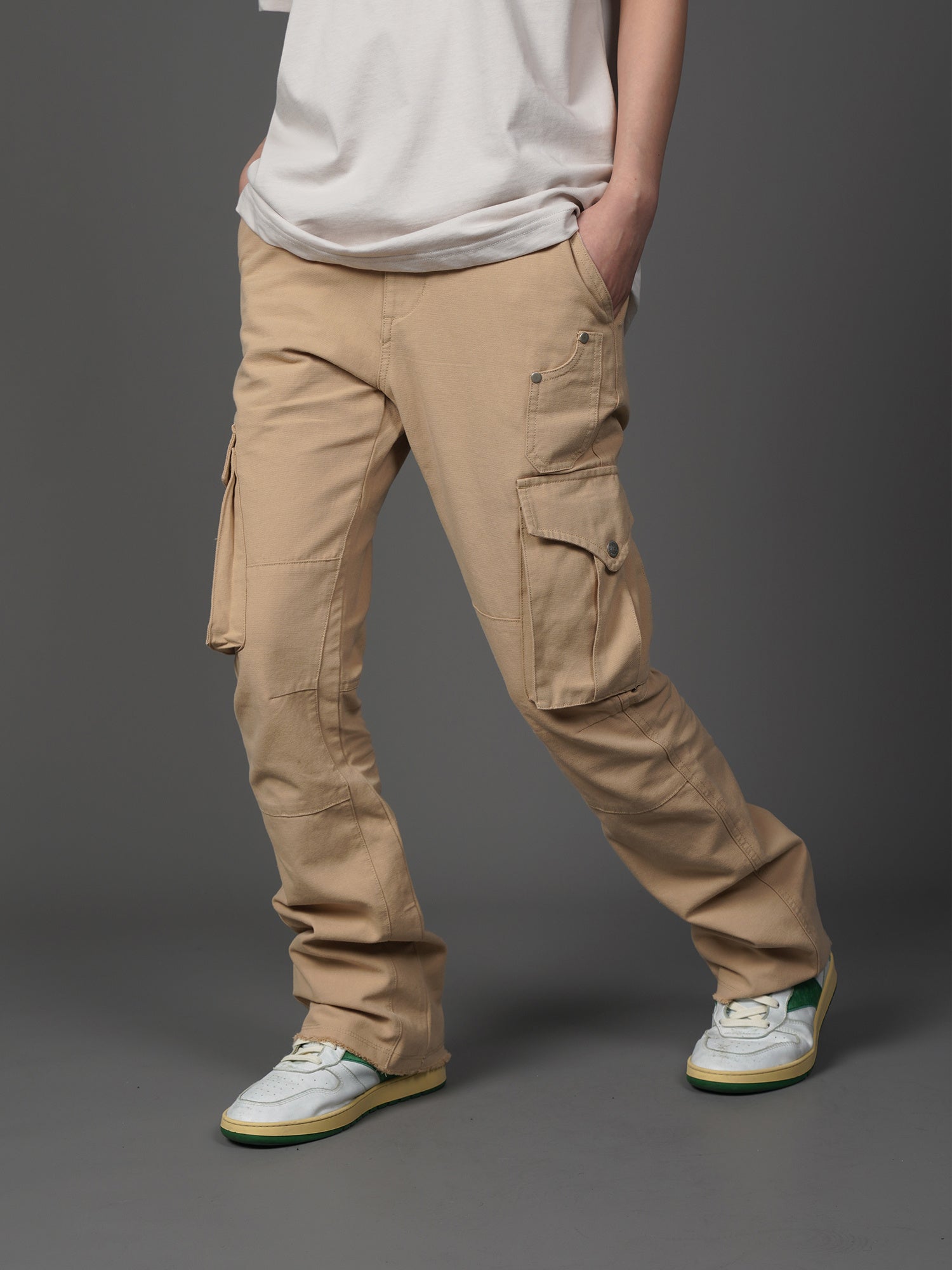 Retro Two-color Casual Pocket Micro-flare Pants National Trend - Khaki / S