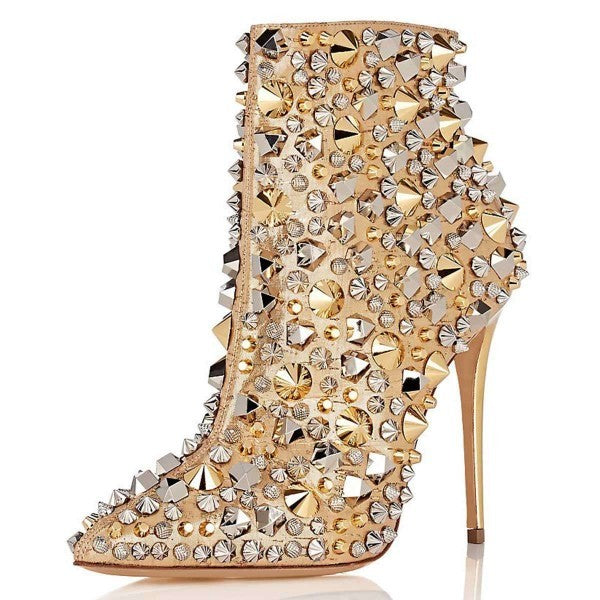 Pointed Toe Fashion Sexy Suede Multi-Buckle High-Top Boots Winter Boots - Beige / 35