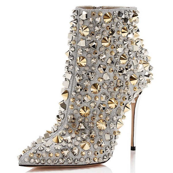 Pointed Toe Fashion Sexy Suede Multi-Buckle High-Top Boots Winter Boots - Silver / 35