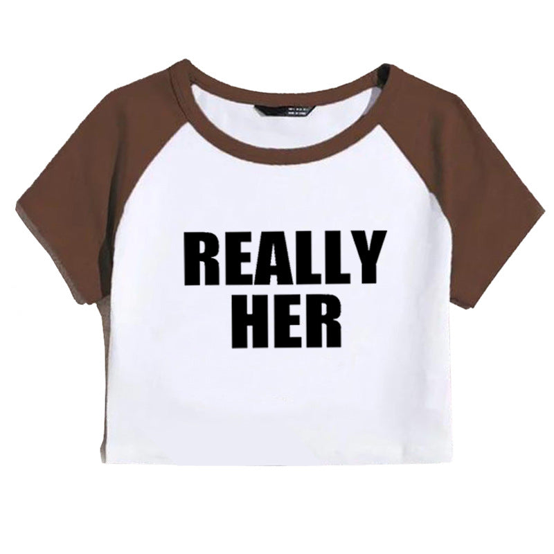 Fashion Letter Pattern Printed Short Top Navel T-shirt - 40638WT01BZONG / S