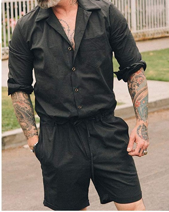 Men’s Casual Fashion Suit Jumpsuit - Black / M - 4