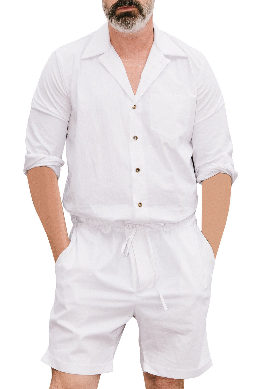 Men’s Casual Fashion Suit Jumpsuit - White / M - 4