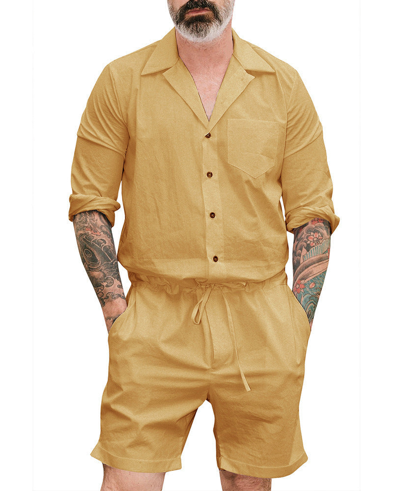Men’s Casual Fashion Suit Jumpsuit - Yellow / M - 4
