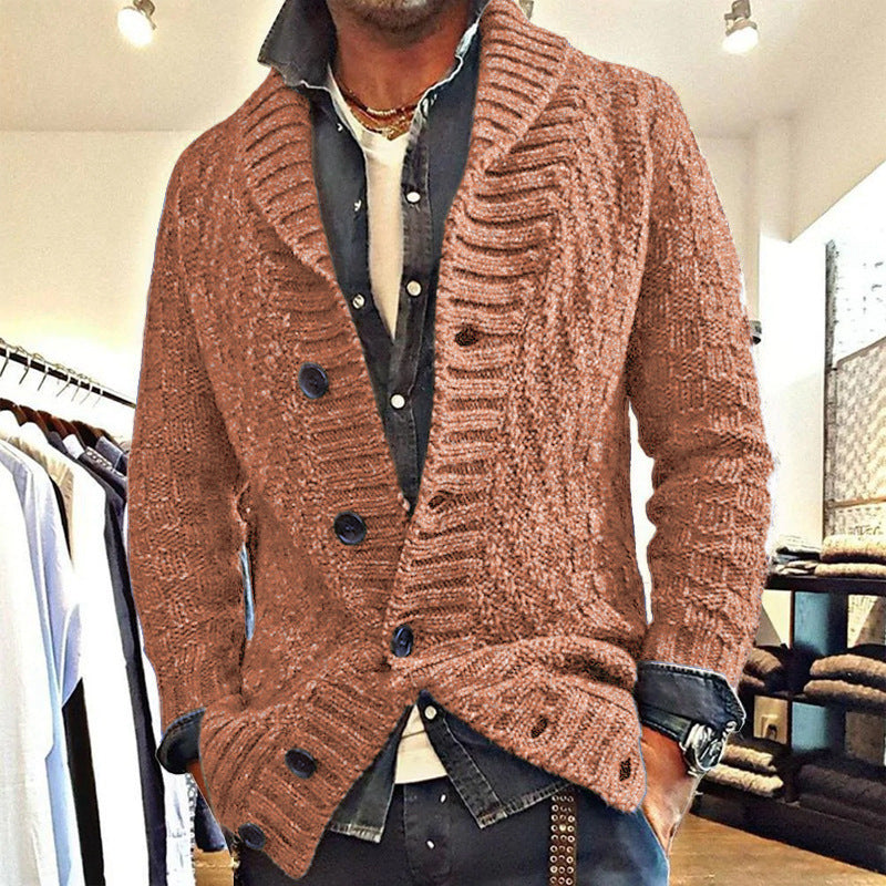 Polyester Men’s Long-sleeved Thick Needle Sweater Sweater - Brown / S