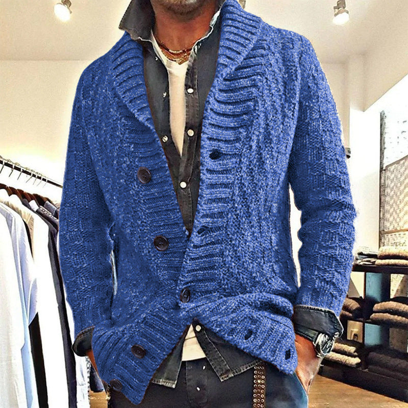 Polyester Men’s Long-sleeved Thick Needle Sweater Sweater - Navy Blue / S
