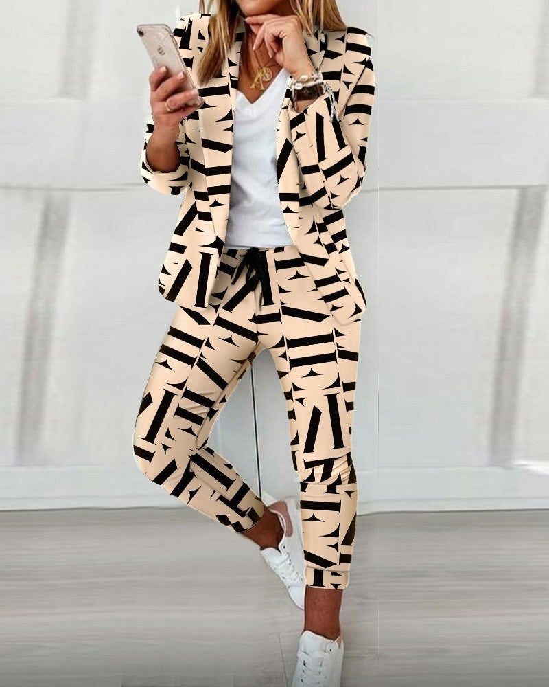 Polyester Power Suit Color Matching Pants Sensation - Apricot print / S