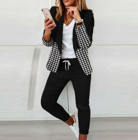 Polyester Power Suit Color Matching Pants Sensation - Black And White / L