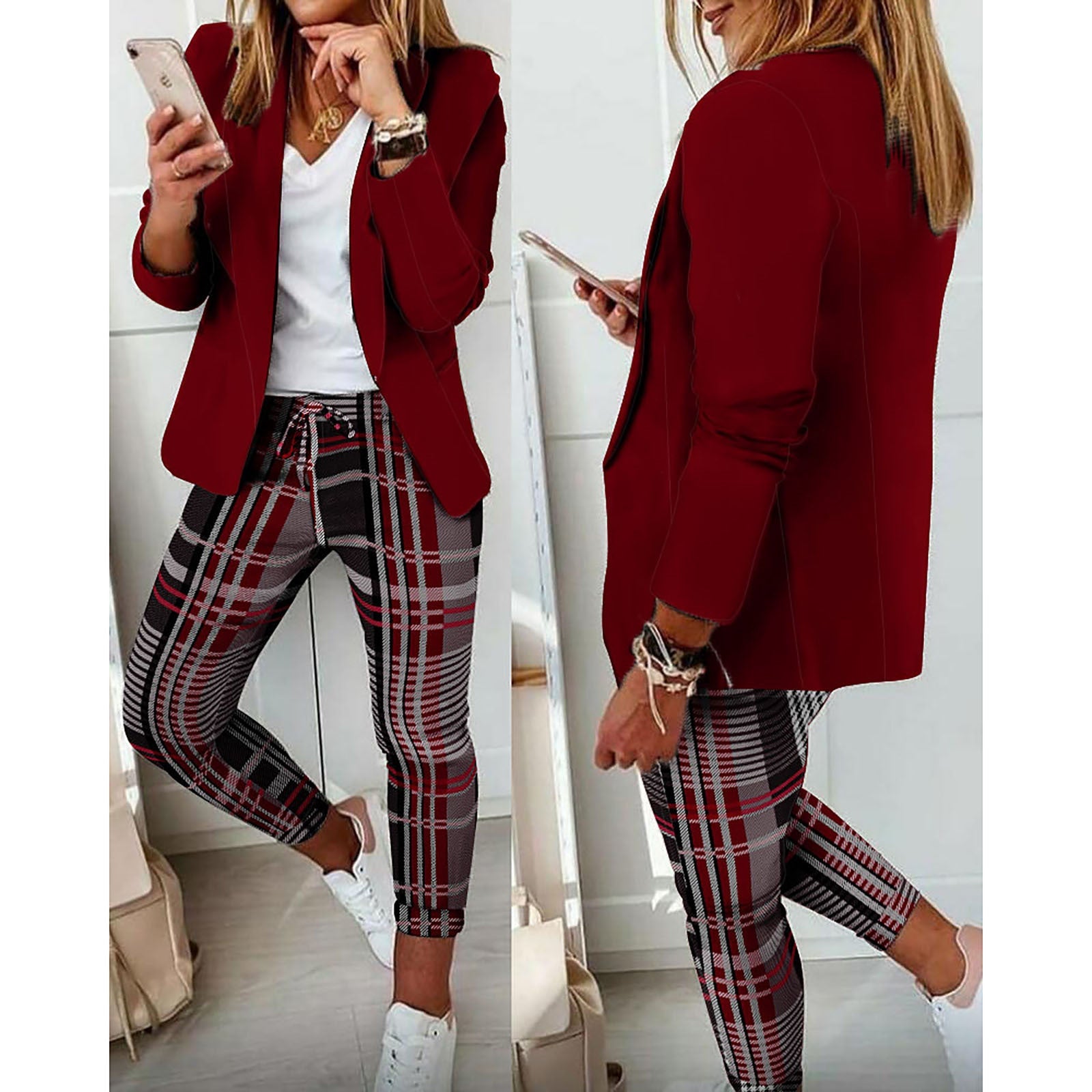 Polyester Power Suit Color Matching Pants Sensation - Claret / L