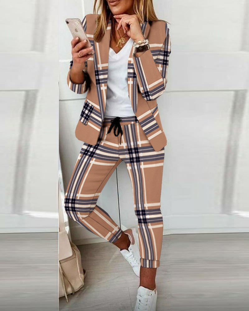 Polyester Power Suit Color Matching Pants Sensation - Khaki grid / S