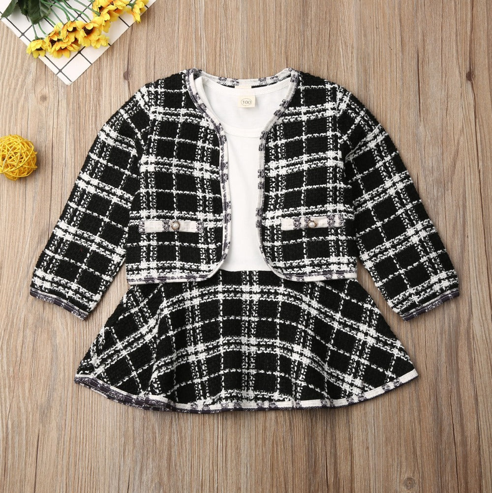 Long-sleeved Dresses Two-piece Children’s Baby Small Incense Wind Suit - Black / 130cm