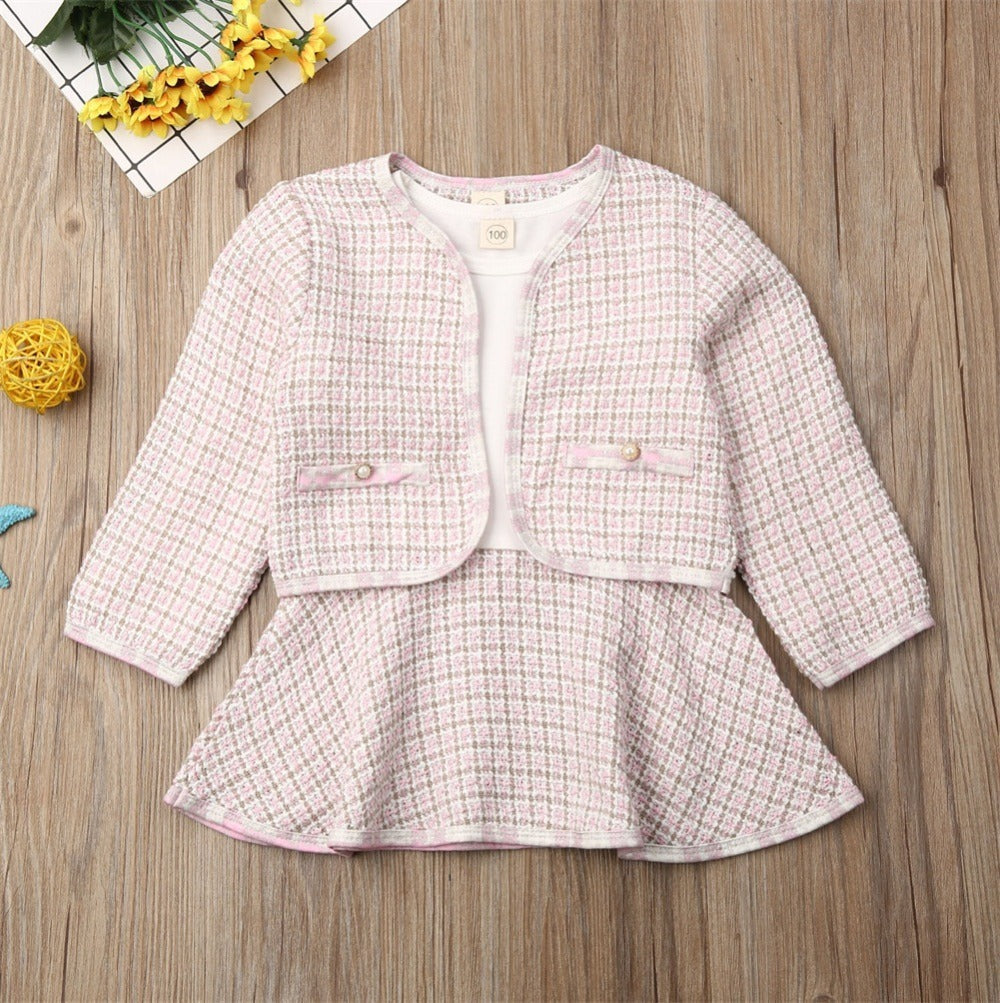 Long-sleeved Dresses Two-piece Children’s Baby Small Incense Wind Suit - Pink / 130cm