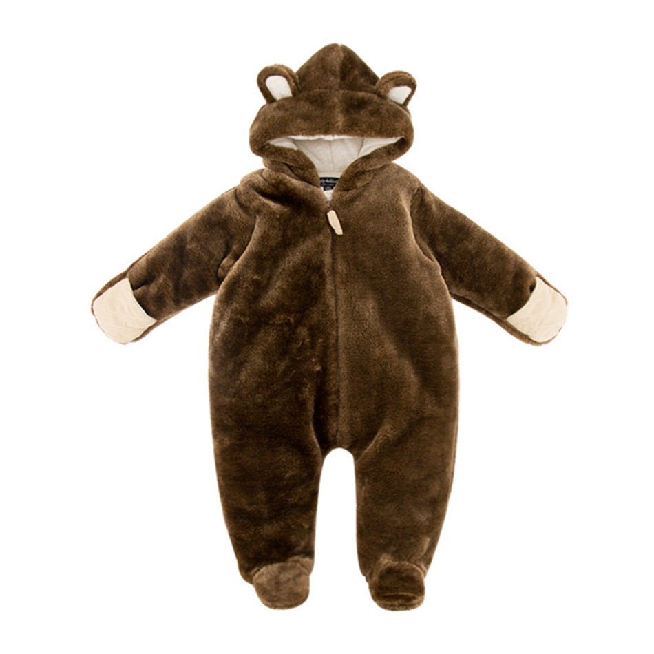 New Baby And Toddler Jumpsuit Thickened Children’s Coral Fleece - Brown bear / 0to3M