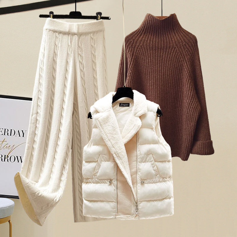 Autumn And Winter Women’s Sweater Vest Pants Suit - Brown / S