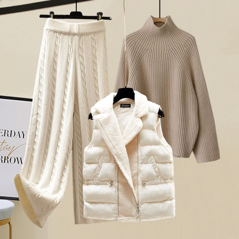 Autumn And Winter Women’s Sweater Vest Pants Suit - Khaki / S