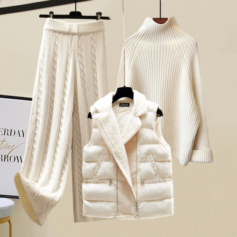 Autumn And Winter Women’s Sweater Vest Pants Suit - White / S