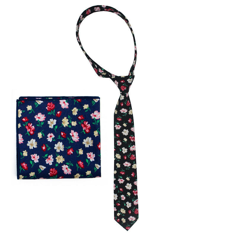 Men’s Suit Printed Cotton Pocket Handkerchief With Floral Patterns Fashionable And Casual Printed Tie - Set