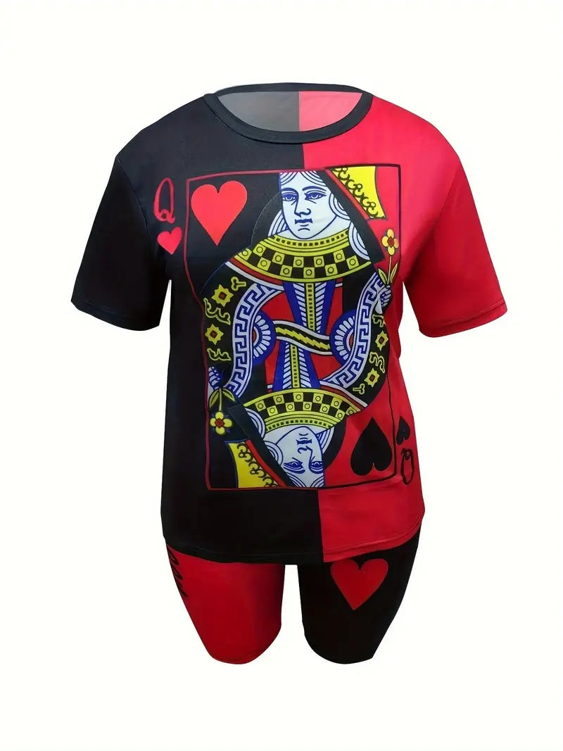 Printed Drop Shoulder T-Shirt Graphic Tees Women Tops - Black Red / S - 4