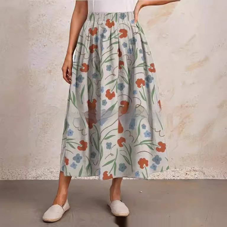 Printed Elastic Waist Slimming Large Hem Skirt - Picture A / S
