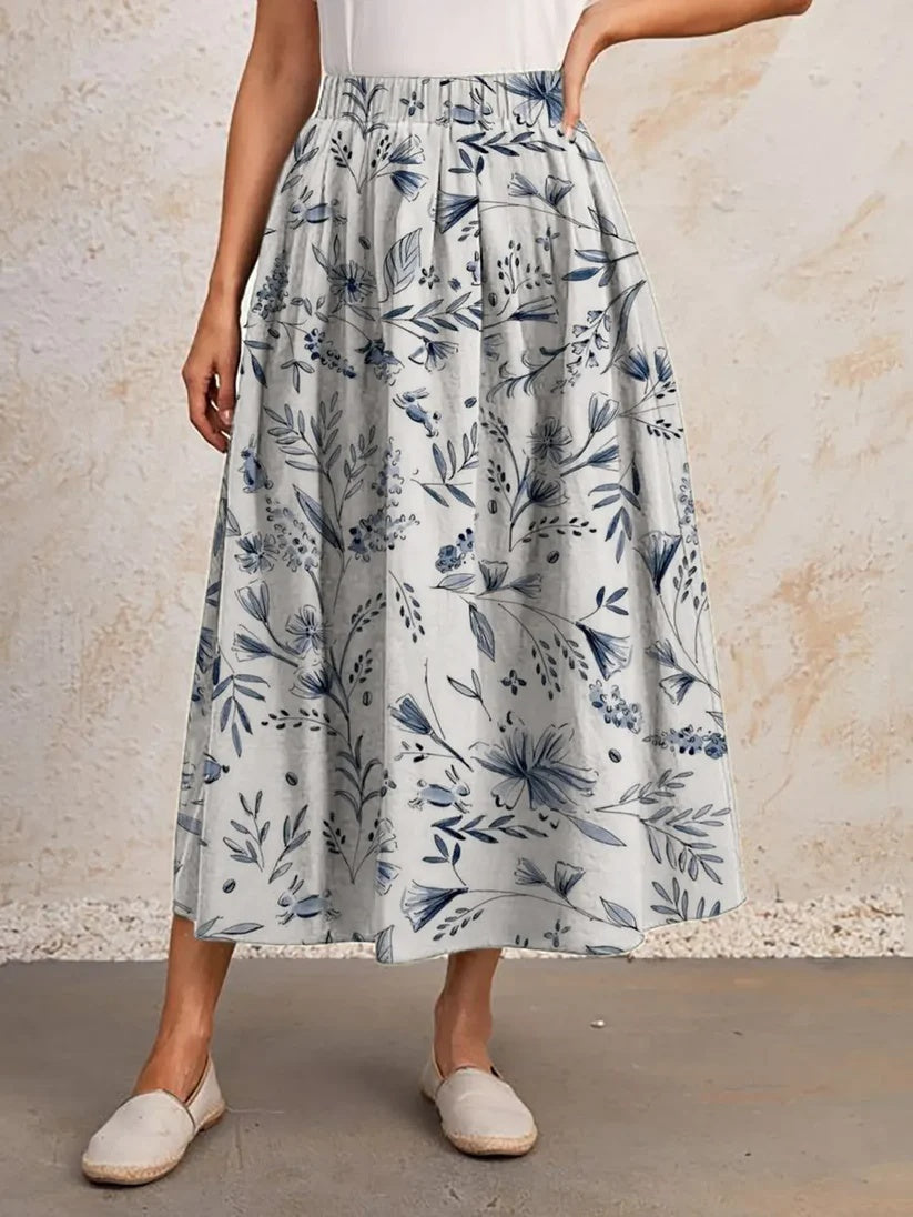 Printed Elastic Waist Slimming Large Hem Skirt - Picture B / S