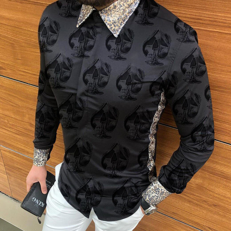 Printed Long Sleeve Slim Fit Men’s Shirt - Black KL01 / S