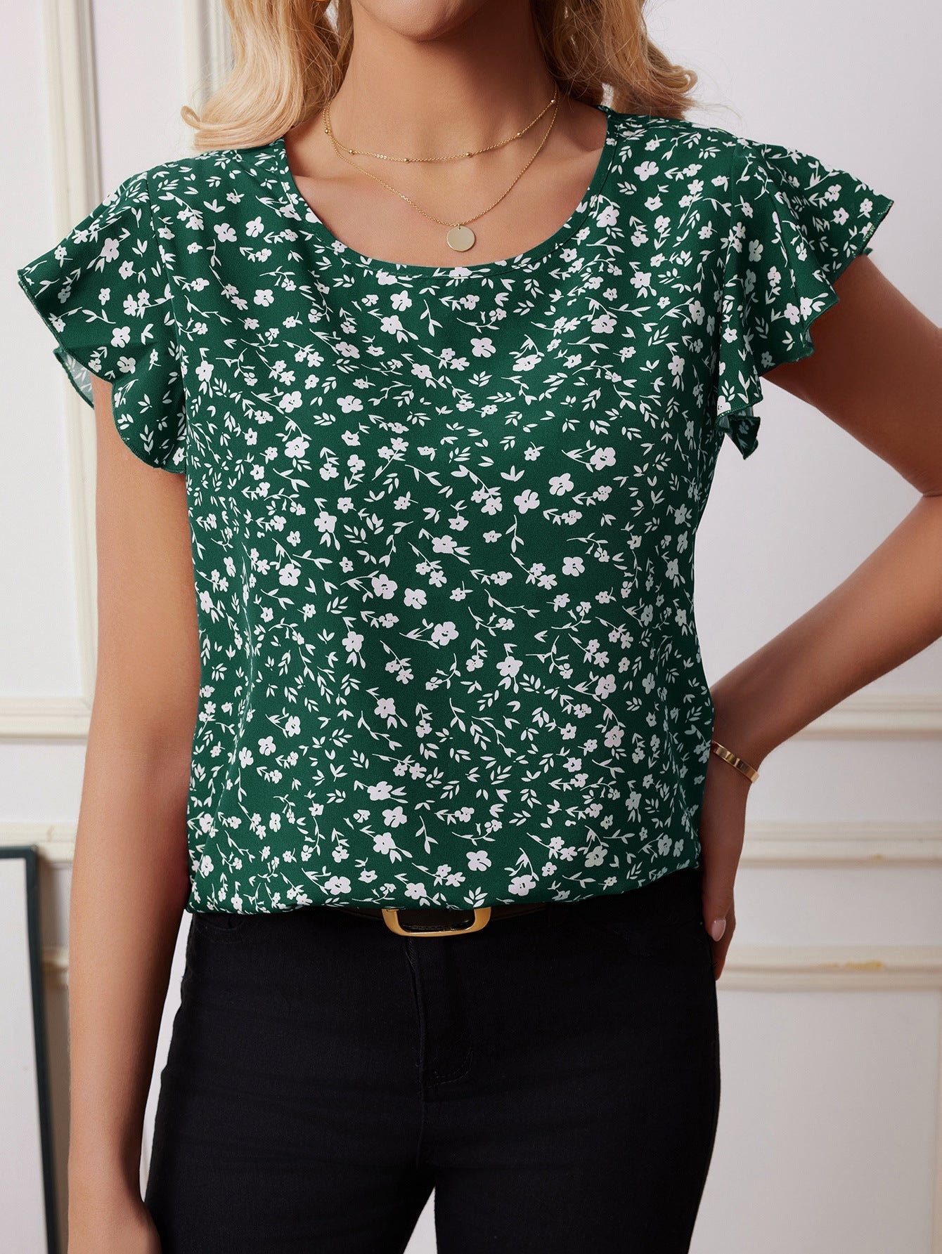Chiffon Shirt Short-sleeved Shirt European And American Fashion Casual Printing - Green / S