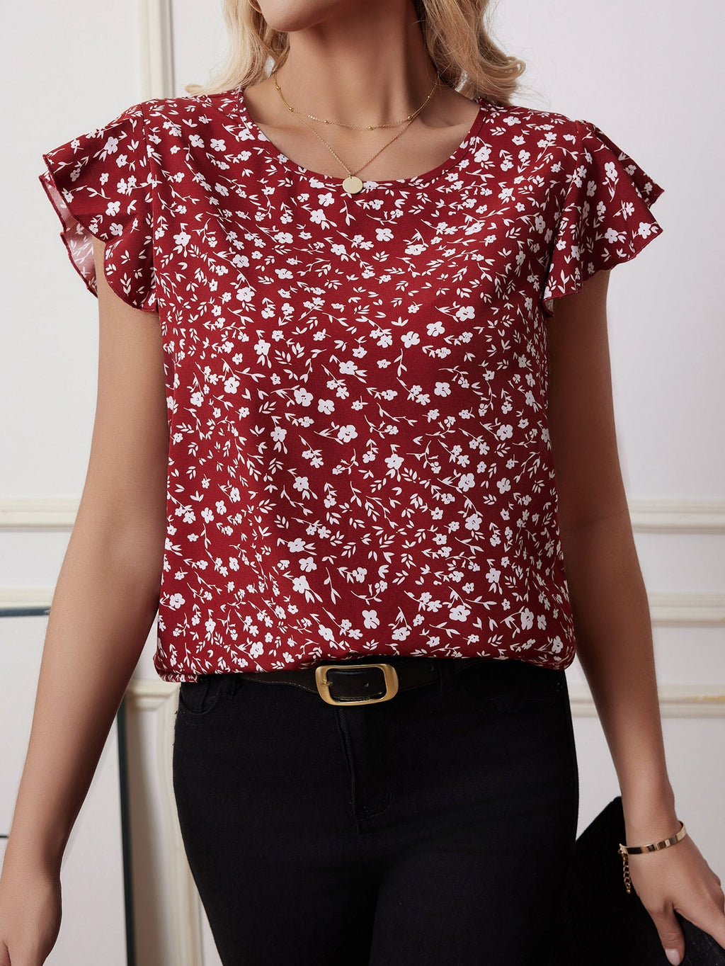 Chiffon Shirt Short-sleeved Shirt European And American Fashion Casual Printing - Red / S