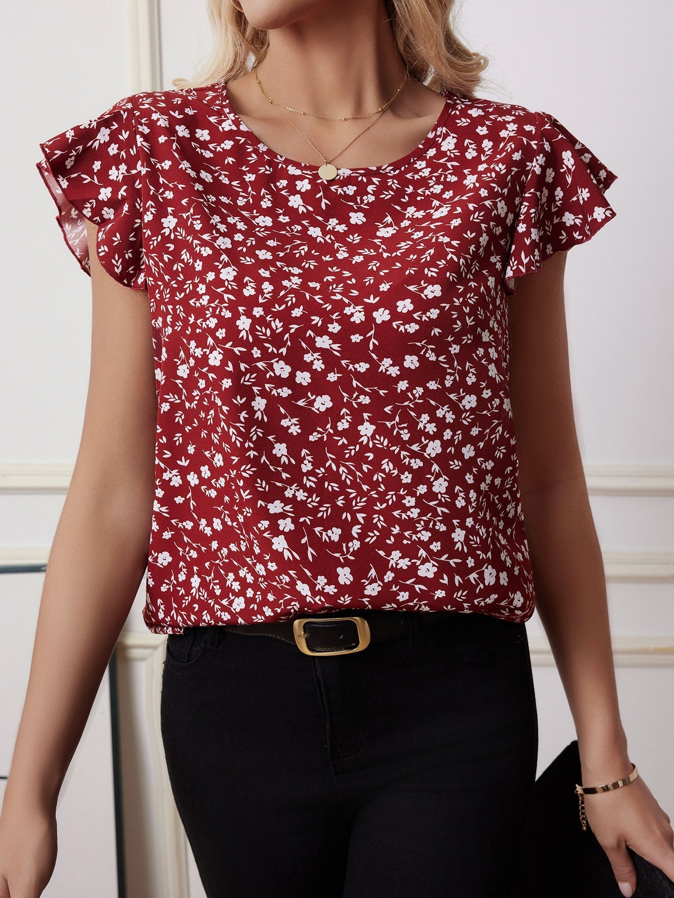 Chiffon Shirt Short-sleeved Shirt European And American Fashion Casual Printing - Red / S