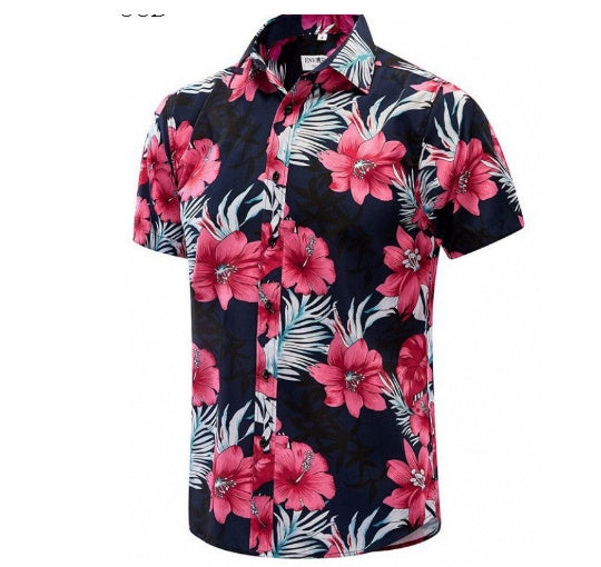 Printed short-sleeved shirt men’s European beach - 1style / 2XL