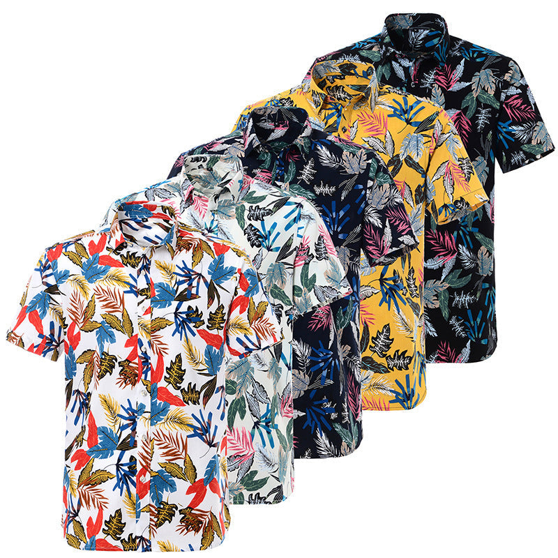 Printed short-sleeved shirt men’s European beach