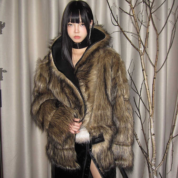 High-grade Double-sided Suede Lapel Fur Fur Fur Coat - Black / S