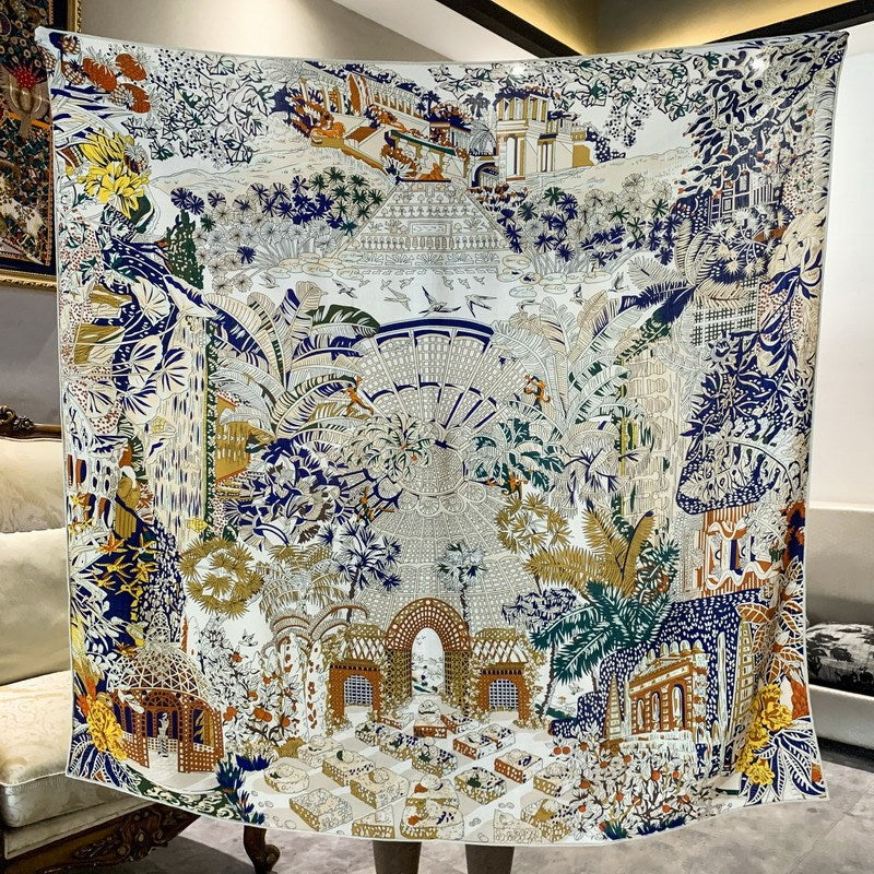 Prosperous Double-sided Same Color Printing Silk Wool Scarf - Same color on both sides / 135X135cm