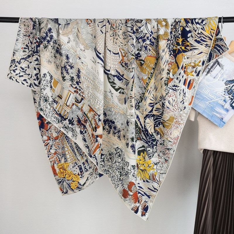 Prosperous Double-sided Same Color Printing Silk Wool Scarf - Same color on both sides / 135X135cm
