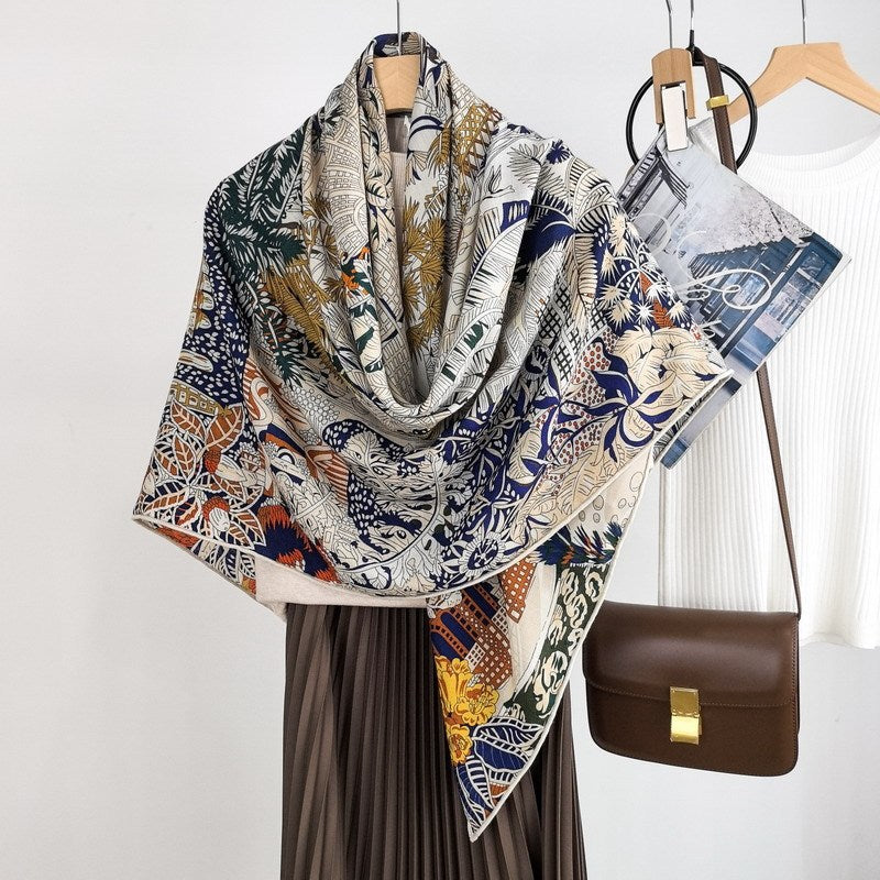Prosperous Double-sided Same Color Printing Silk Wool Scarf - Same color on both sides / 135X135cm