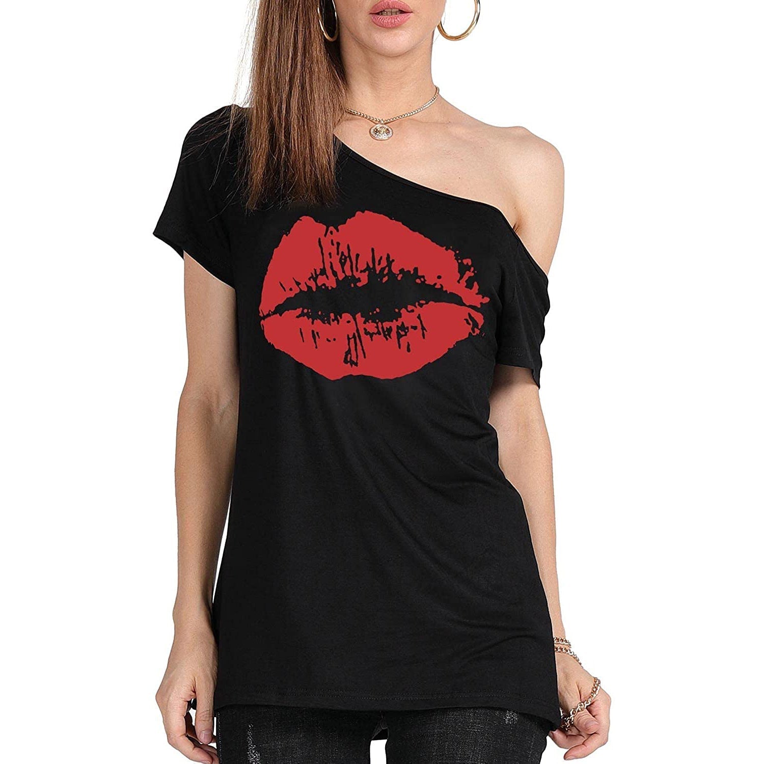 Women’s Loose Shoulder Versatile Printed T-shirt