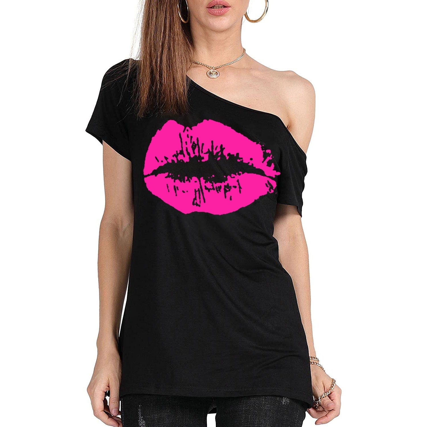 Women’s Loose Shoulder Versatile Printed T-shirt