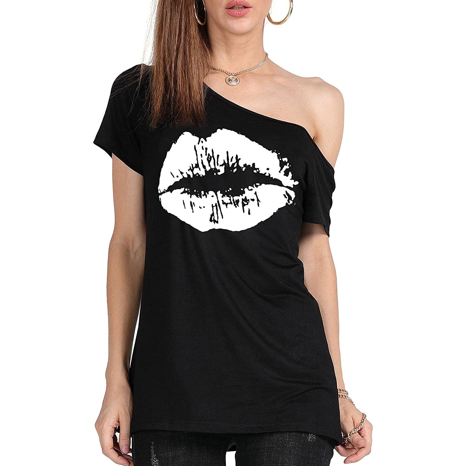 Women’s Loose Shoulder Versatile Printed T-shirt
