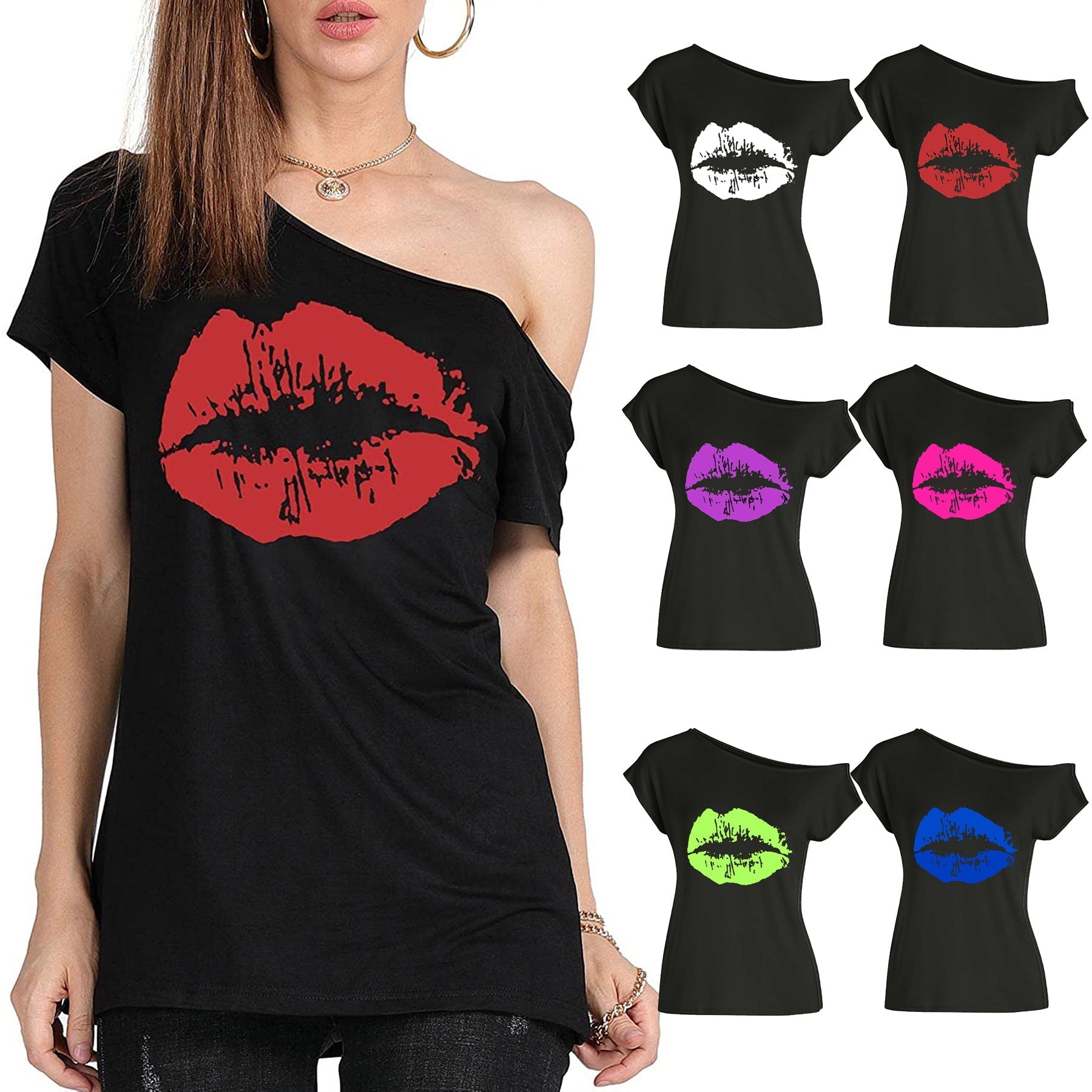 Women’s Loose Shoulder Versatile Printed T-shirt