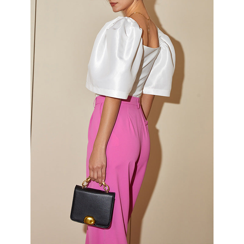 Women’s Retro Lantern Sleeve Square Collar Elegant Top