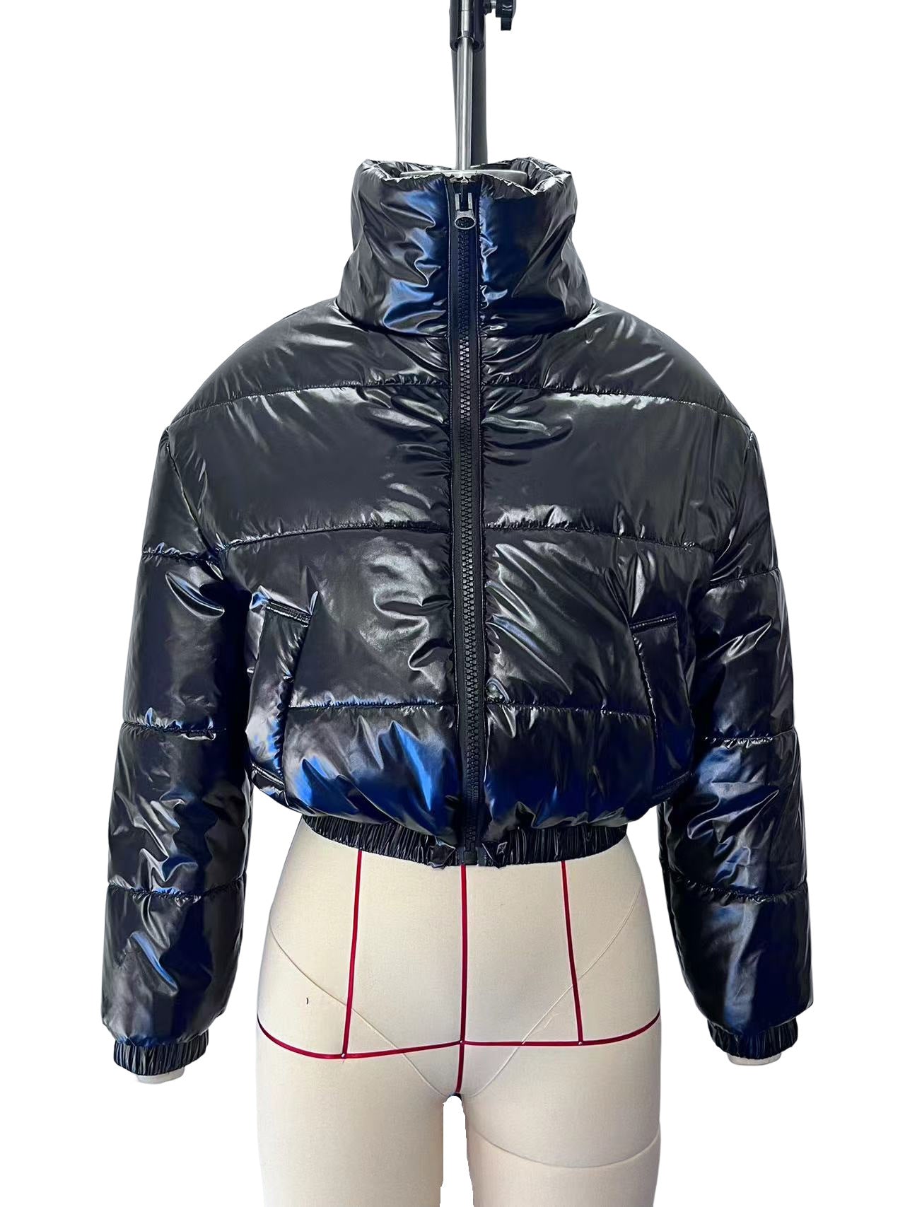 Street Cool Short Cotton Jacket Jacket Stand Collar Zipper Jacket - Black / S