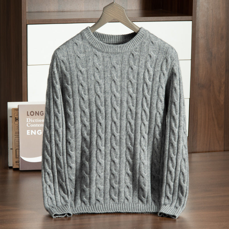 Pure Cashmere Shirt Men’s Round Neck Three-strand Thickening